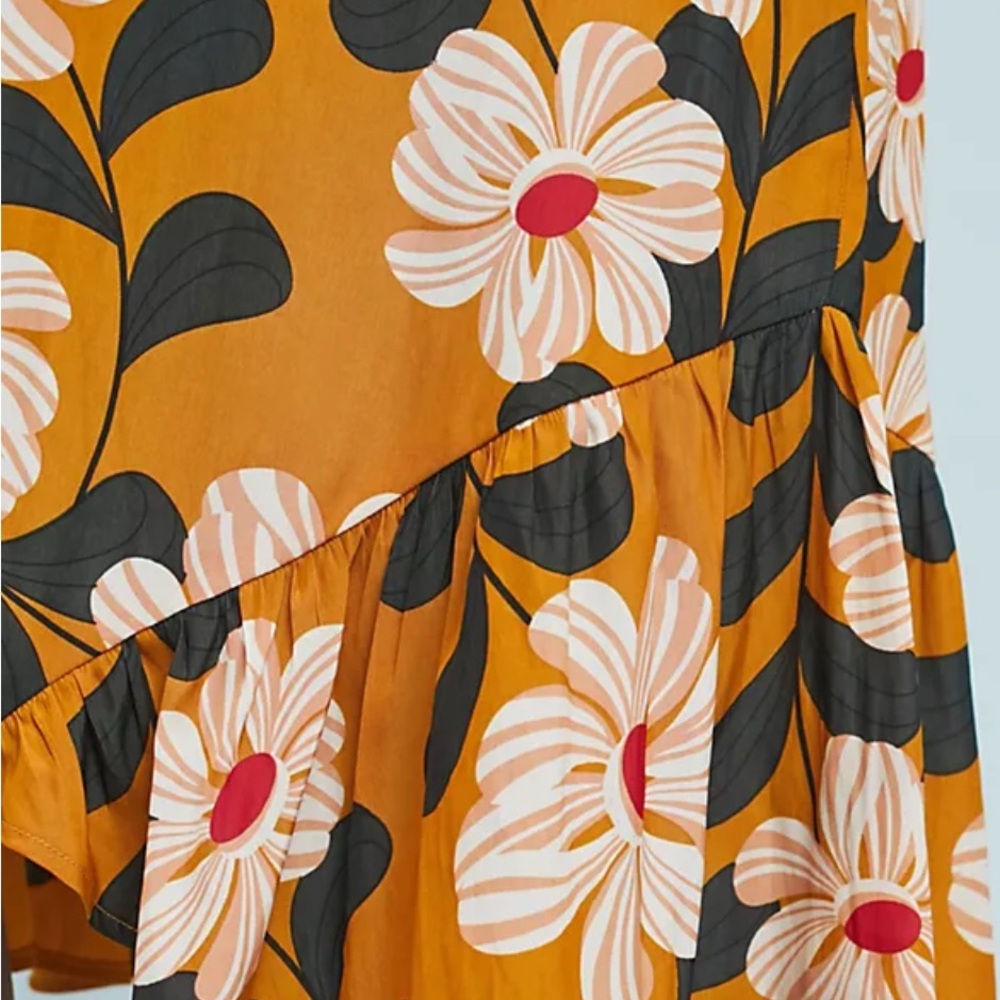 ANTHROPOLOGIE EVA FRANCO Ikebana Yellow Floral Midi Skirt & Matching Blouse 4/6 - Picture 5 of 10